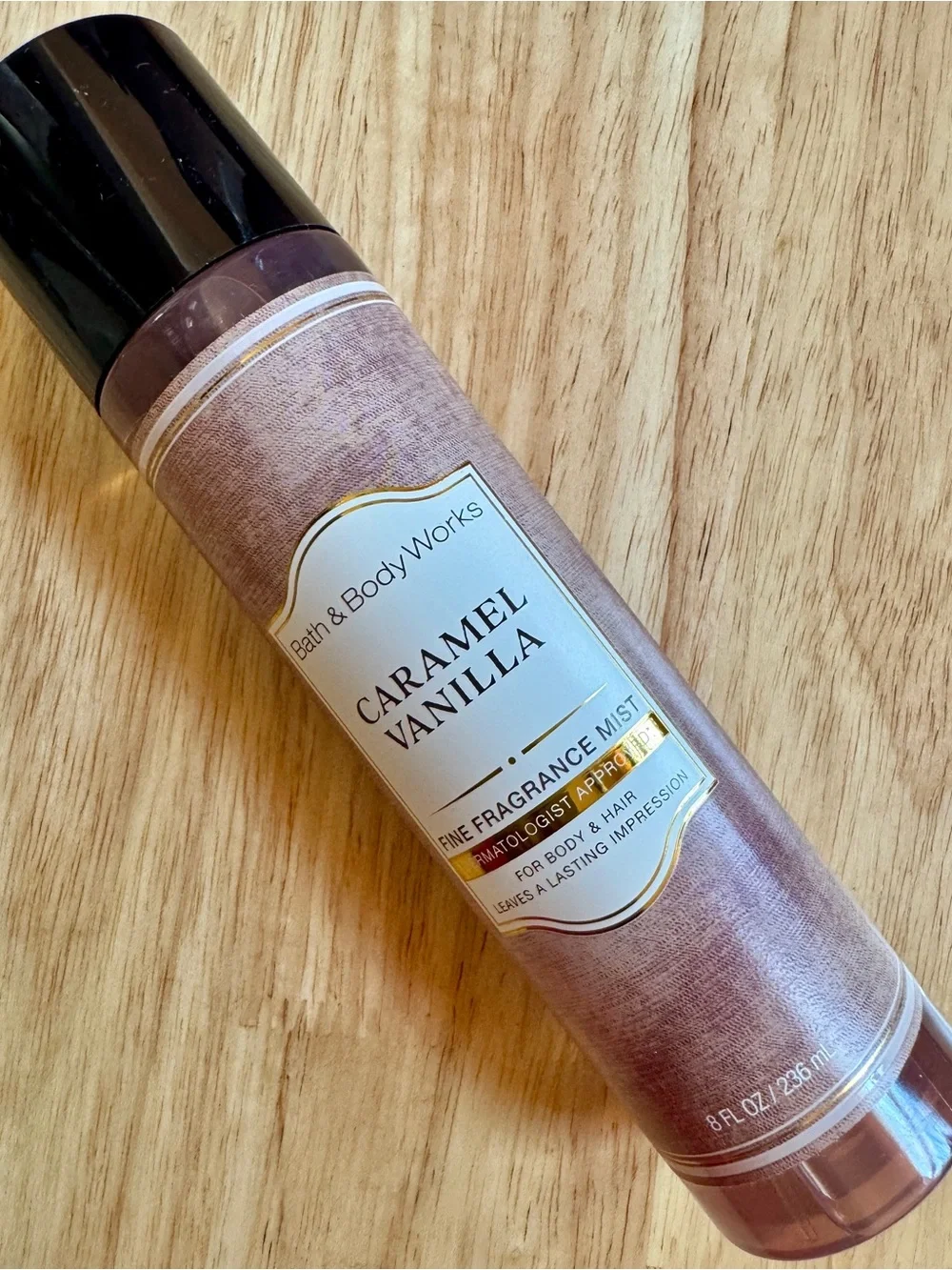 Bath & Body Works Caramel Vanilla Mist - Purple & Gold Accents